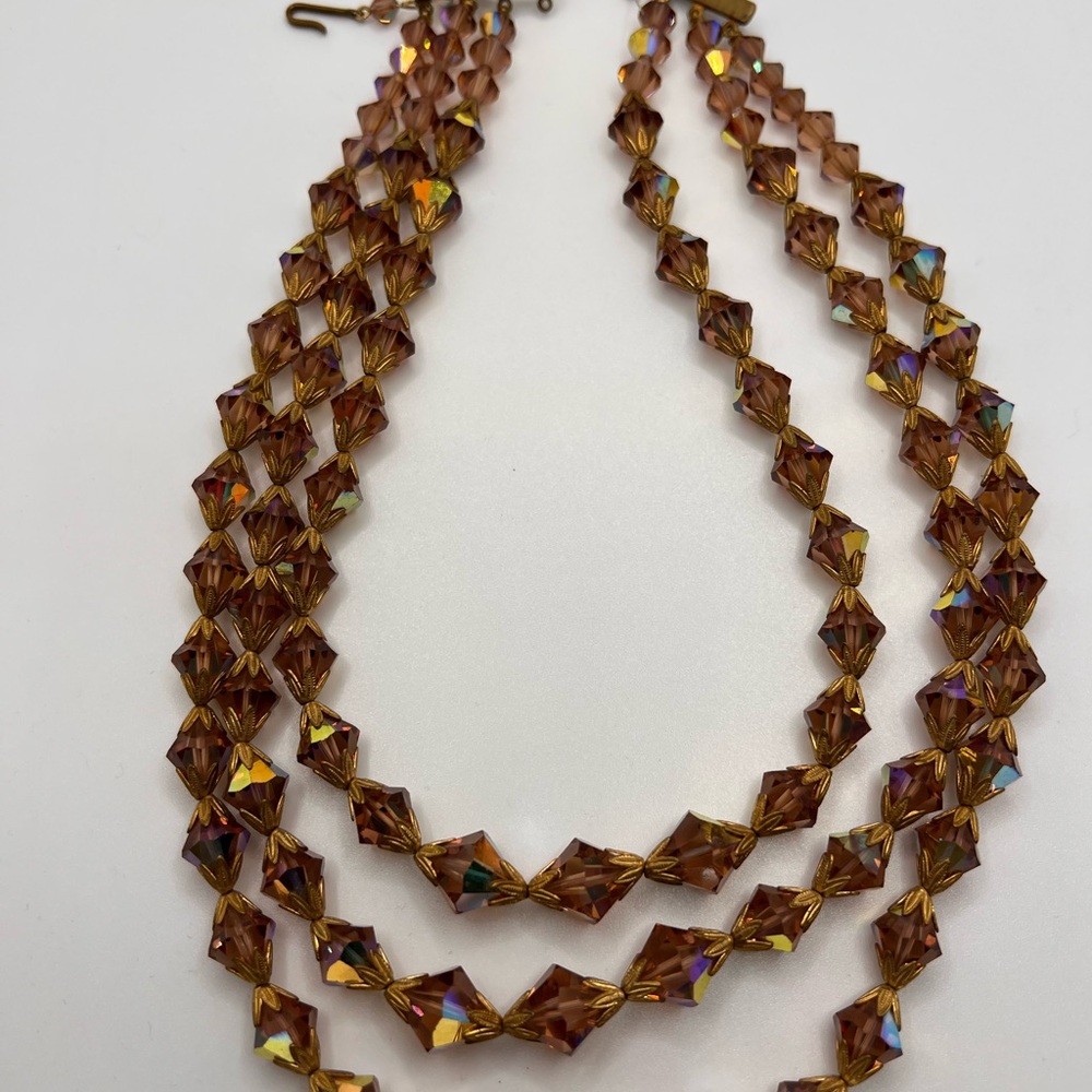 Vintage Gold and Brown Crystal Beaded Necklace sold as is